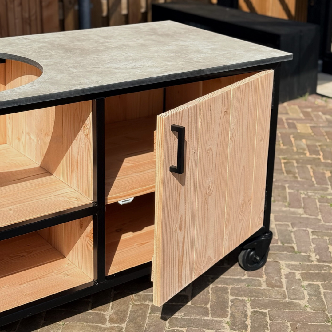 Buitenkeuken Douglas en staal met opbergkast en Beige HPL werkblad - Lengte 150 cm - Afbeelding 3